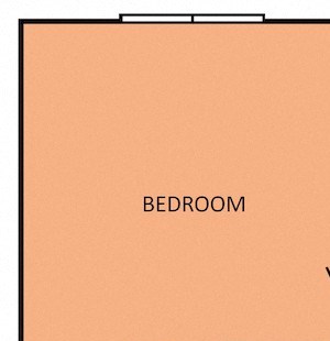 1x1-PCLC 1 bedroom 1 bathroom floor plan with kitchen, pantry, living room, and closets